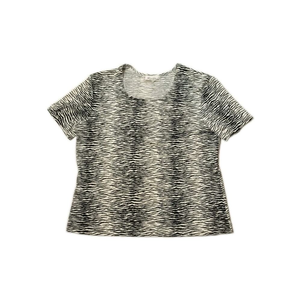Fred David Women’s Top XL Zebra Print Short Sleeve Stretch Blouse